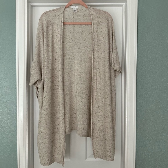 J Jill Pure Jill Cream Speckled Open Front Linen Blend Cardigan Size M/L - Picture 1 of 10